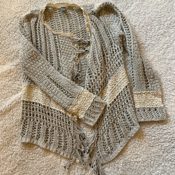 Anthropologie Crochet Open Front Fringe Cardigan - Picture 3 of 5